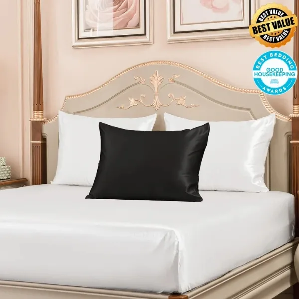promeed silk pillowcases in a bed