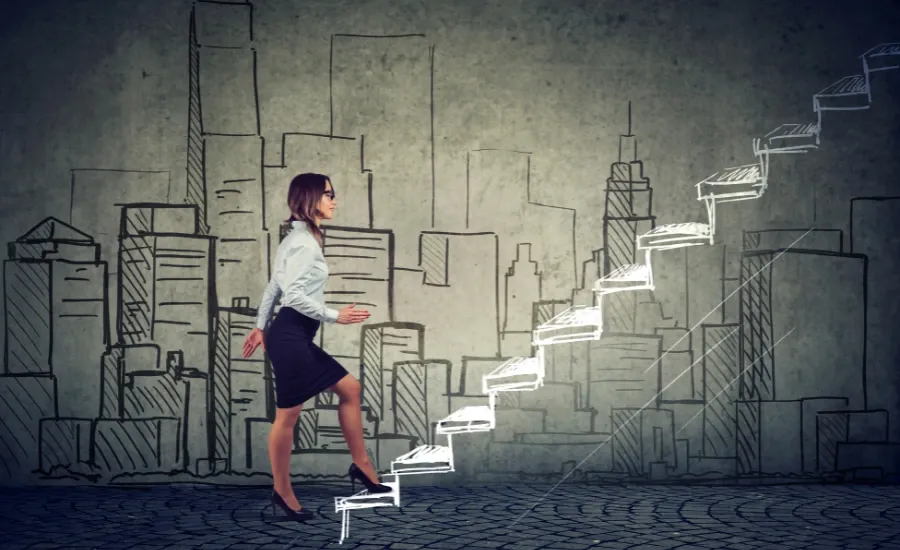 woman walking the career ladder