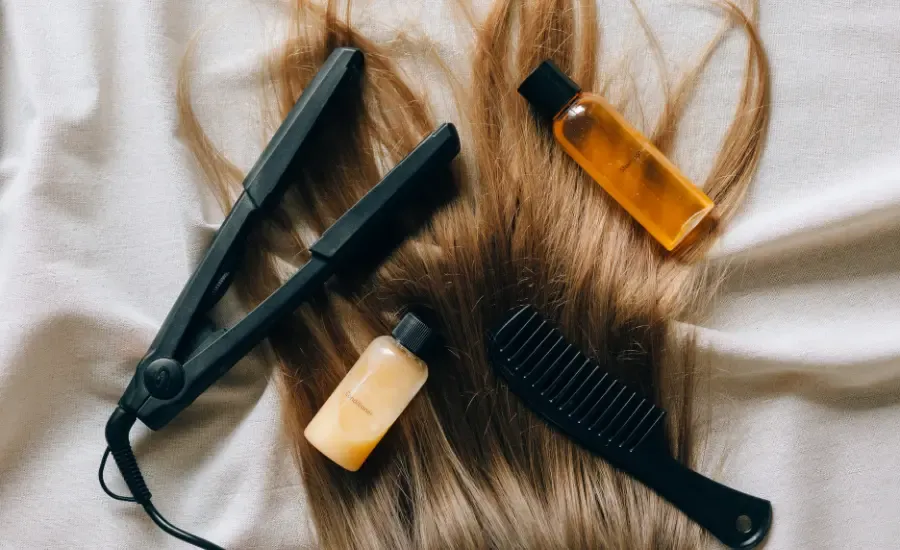 hair, blow dryer and hair products