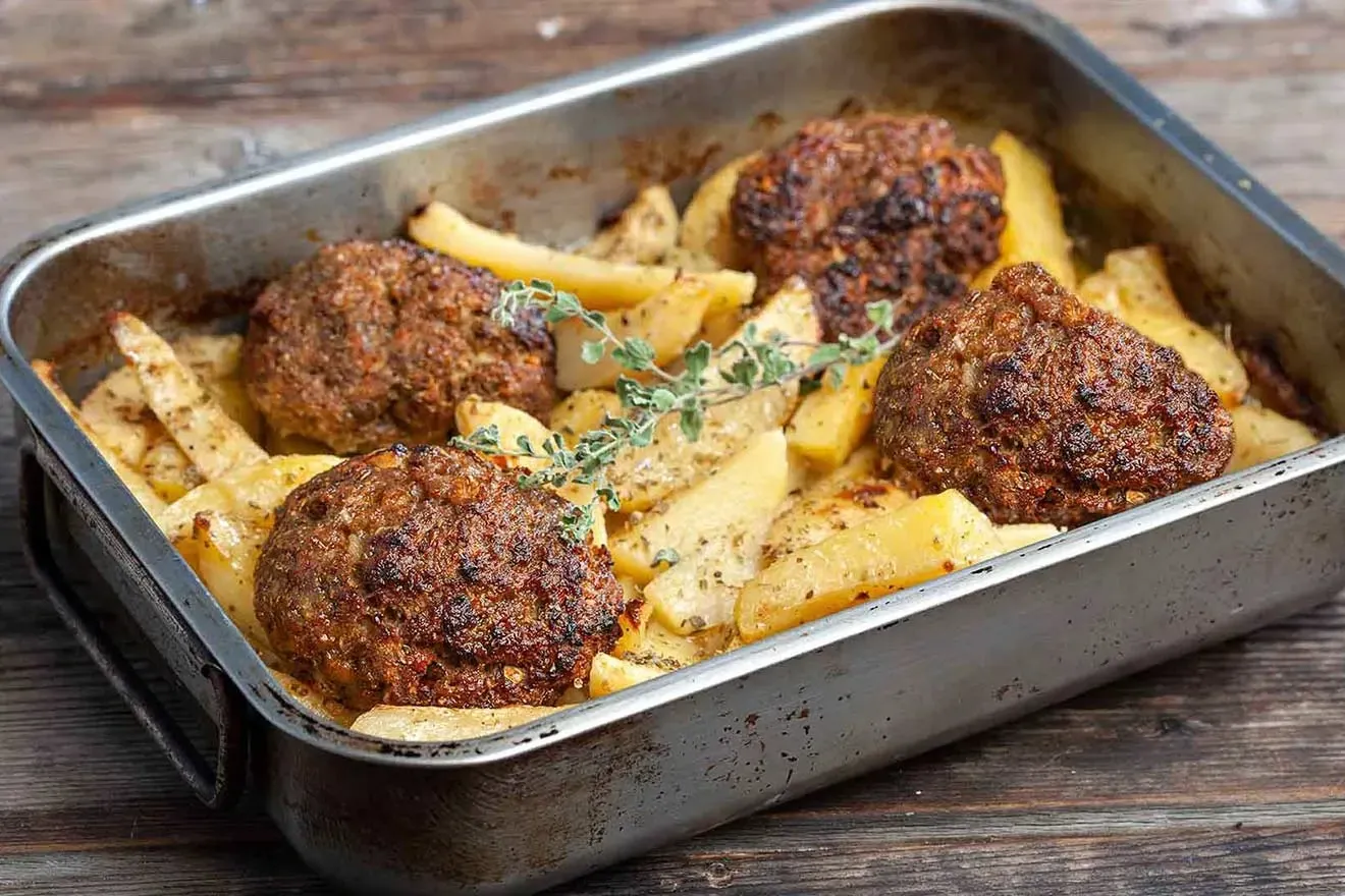 Greek Cuisine: Oven-baked Greek Burgers and Potatoes